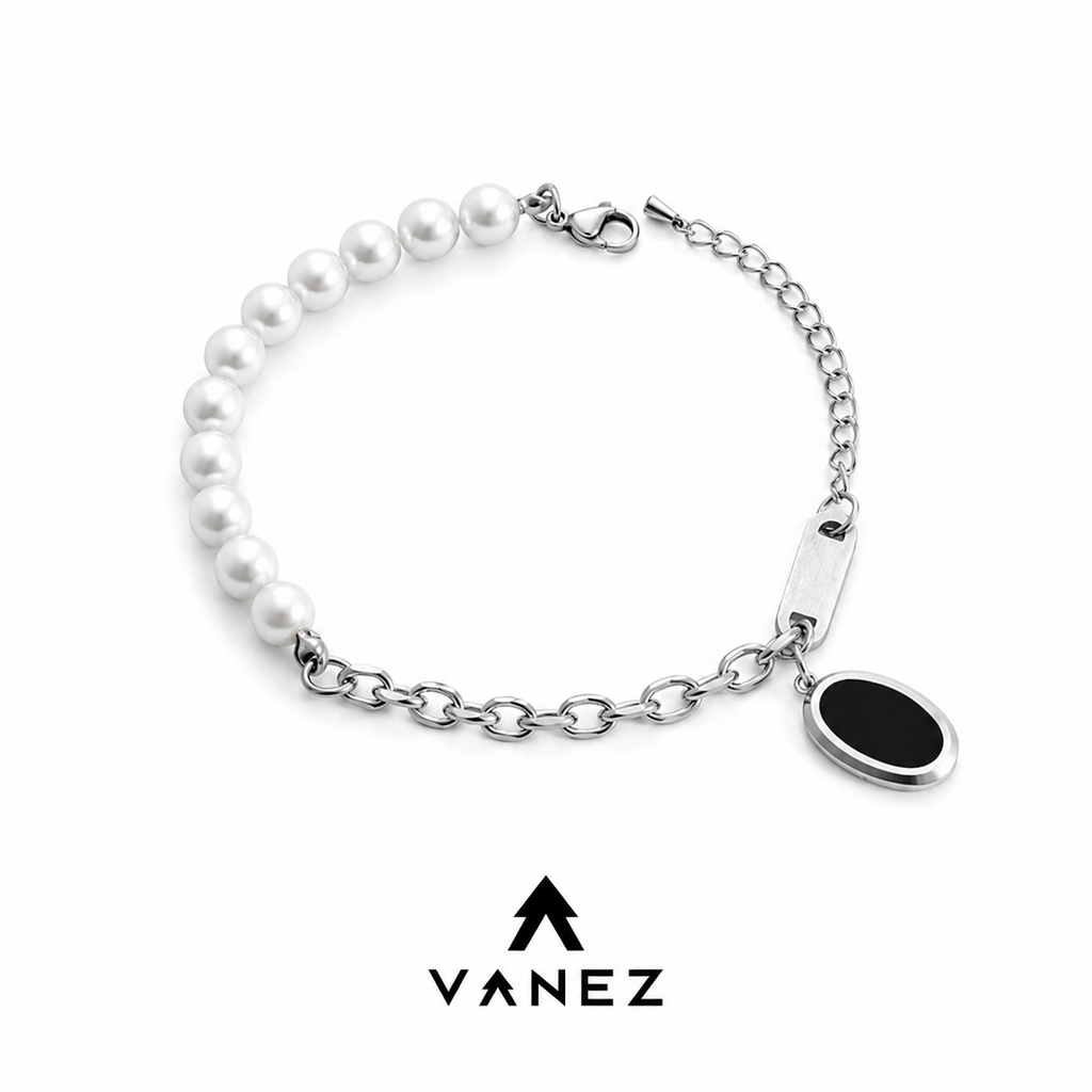 VANEZ Glass Pearl Enamel Charm Bracelet