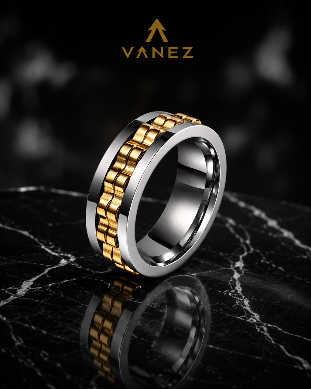 VANEZ Cuban Chain Cutout Ring