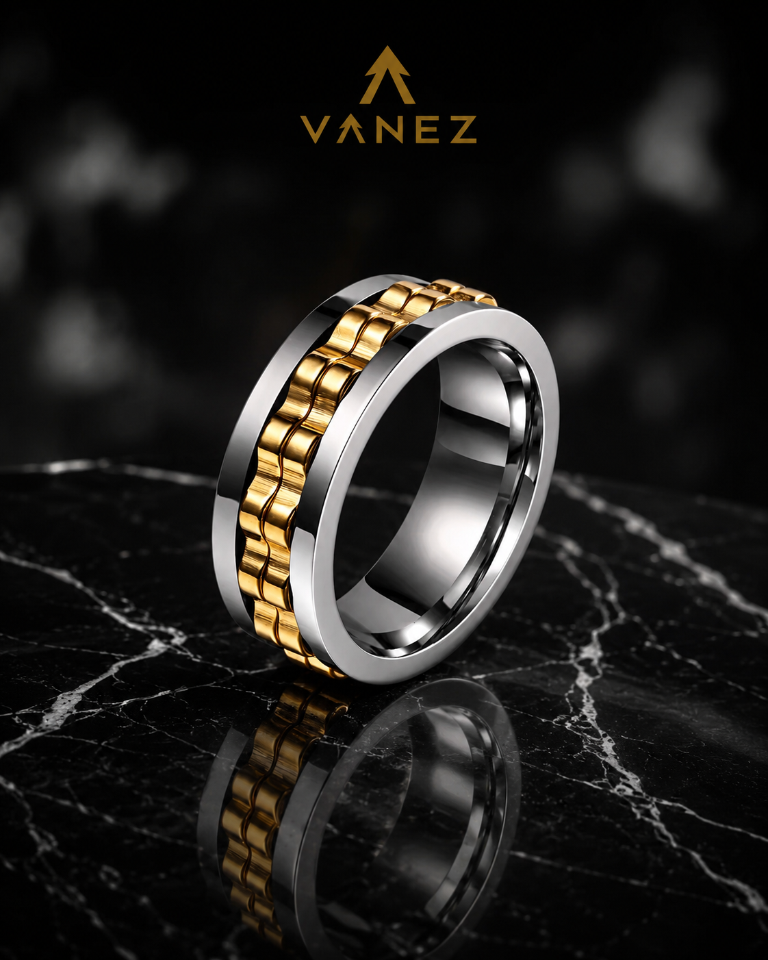 VANEZ Cuban Chain Cutout Ring