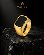 VANEZ Black Glass Stone Ring