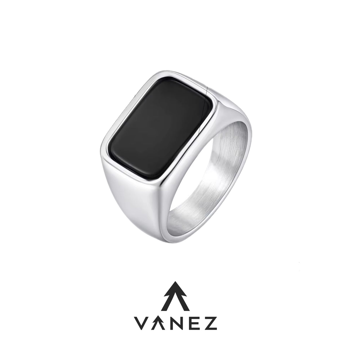 VANEZ Black Glass Stone Ring