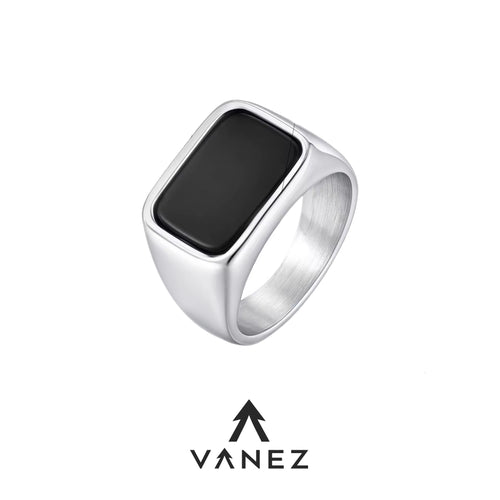 VANEZ Black Glass Stone Ring